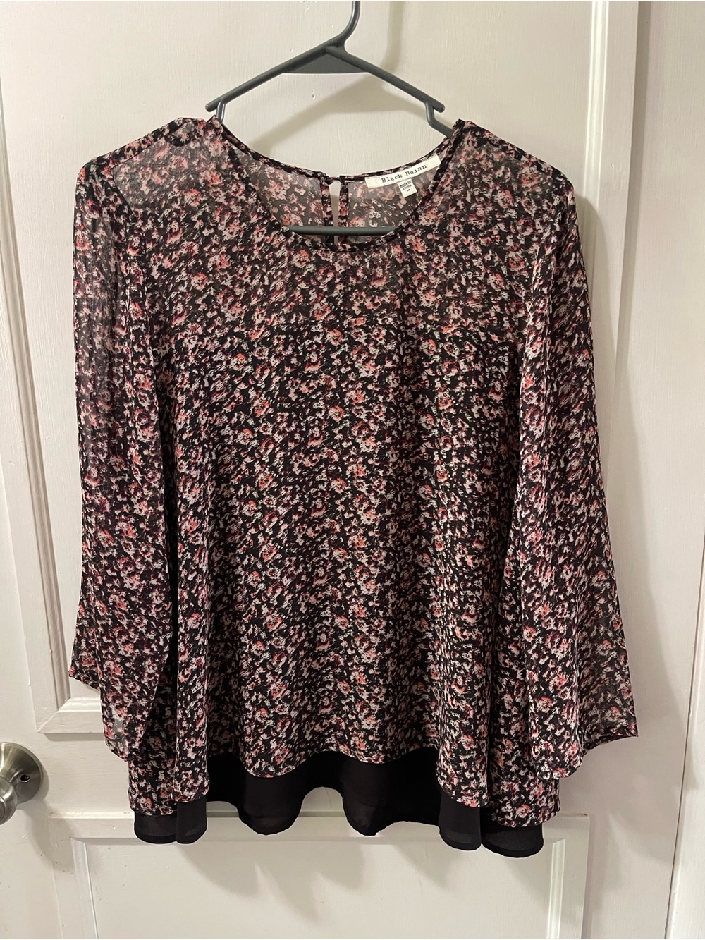 Black Rainn Black and Pink Floral Sheer Tunic